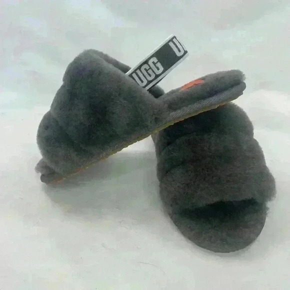 NEW UGG toddler kids fluff yeah gray back strap slipper toddler size 11 - Picture 3 of 9